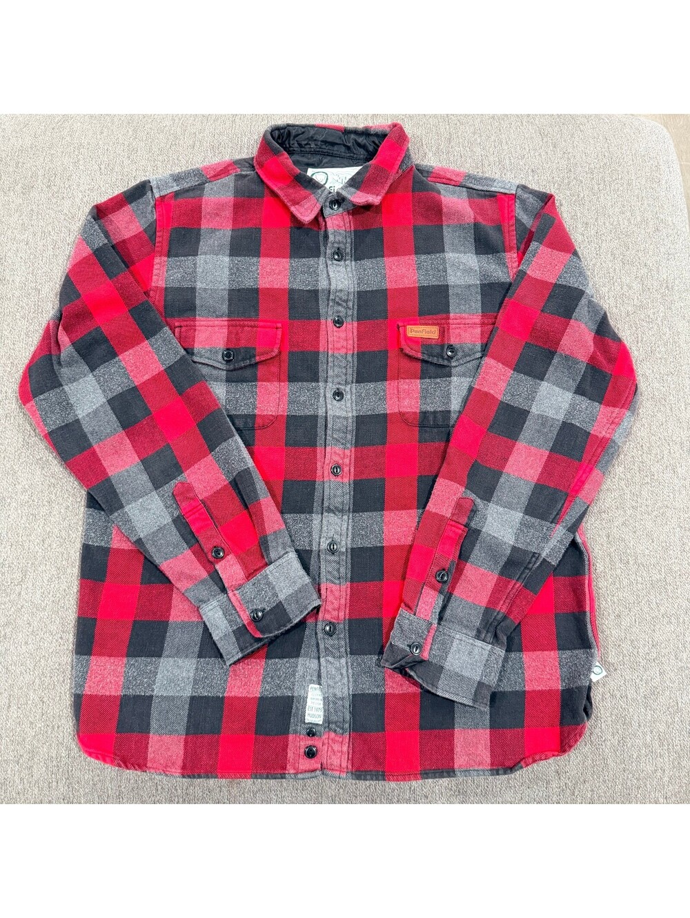Penfield Trailwear Flannel Shirt Mens L Red Plaid Button Up Heavy Cotton Lined